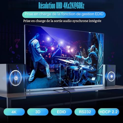 HDMI Matrix 8x8 4K@60Hz HDMI Matrix Switch 8 Inputs 8 Outputs Yuv 4:4:4 / RGB with RS232, IR, 18Gbps, hdcp2.2, hdmi2.0, 3D, EDID, Arc, Ces, hdr10