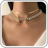 Sttiafay Boho Layered Choker Necklace Chunky Cuban Chain Necklace Gold Herringbone Choker Necklace Cuban Link Curb Necklace Round Snake Necklace Chain Multilayer Punk Neckalce