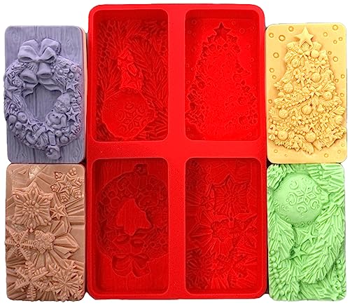 Christmas SOAP Silicone Mold Set of 4: Bauble, Christmas Wreath, Snowflake, Christmas Tree