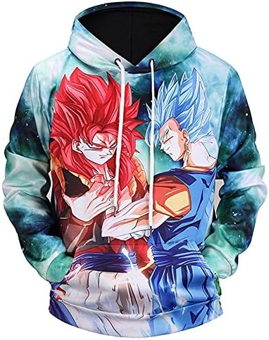 Stroggl Mens 3D Hoodies Sweatshirt Dragon Ball Z Super Saiyan Print Pullover Soft Coat