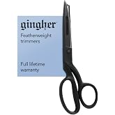 Gingher 8" Featherweight Bent Handle Fabric Scissors, Black Nylon Handles | For Sewing &amp; Household Projects, Bent Handle For Comfort, Ergonomic Contoured Handles, Stainless Steel Blades, Two Ounces