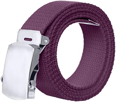 Canvas Military Style Belt with Silver Buckle – Purple