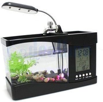 Amazon 家の水族館の小さな魚の水槽usb Lcdデスクトップランプライトledクロックホワイトmブラック Xgcp 飼育セット 通販