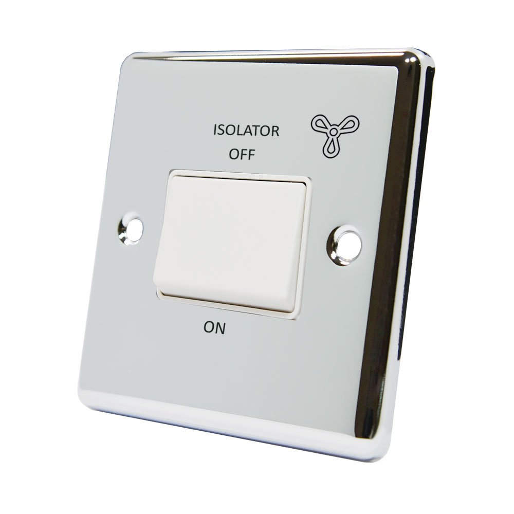 AET CPCFANWH 10 A 3 Pole Classical Chrome Polished Fan Isolator White Insert Plastic Rocker Switch