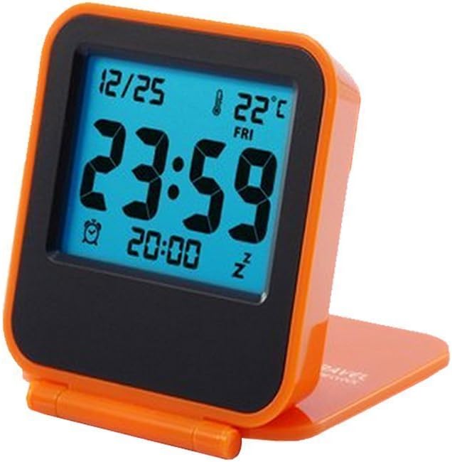 Multifunction Folding Digital Silent Travel Alarm Clock, Calendar / Temperature / Repeating Snooze / Backlight (Orange)
