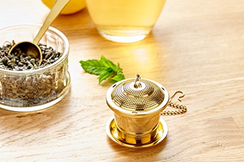 Apace Loose Leaf Tea Infuser (Set of 2) with Tea Scoop and Drip Tray - Ultra Fine Stainless Steel Strainer & Steeper