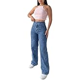 CHICME High Waisted Flared Jeans for Women Light Wash Denim Pants Slim Fit Wide Leg Trousers Casual Daily Wear