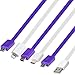 Mini USB Cable, JASTEK 5 in1 Multi USB Charger Cable with Type-C, Mini, Micro, 8pin Connectors (1 piece White + Purple )