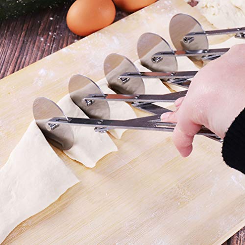 Dough Divider 5 Wheel Pastry Cutter, Wosoova Stainless Steel Expandable Pizza Slicer Knife, Multi-Wheel Baking Cutter Roller for Brownies, Cookies, Cake, Pasta Dough - Thumbnail 5