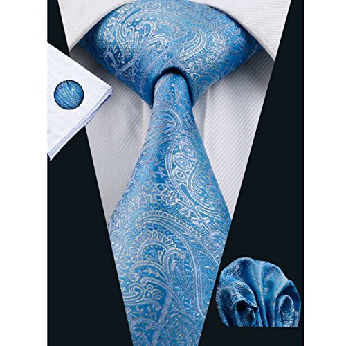 Hi-tie blue necktie paisley hanky cufflinks set