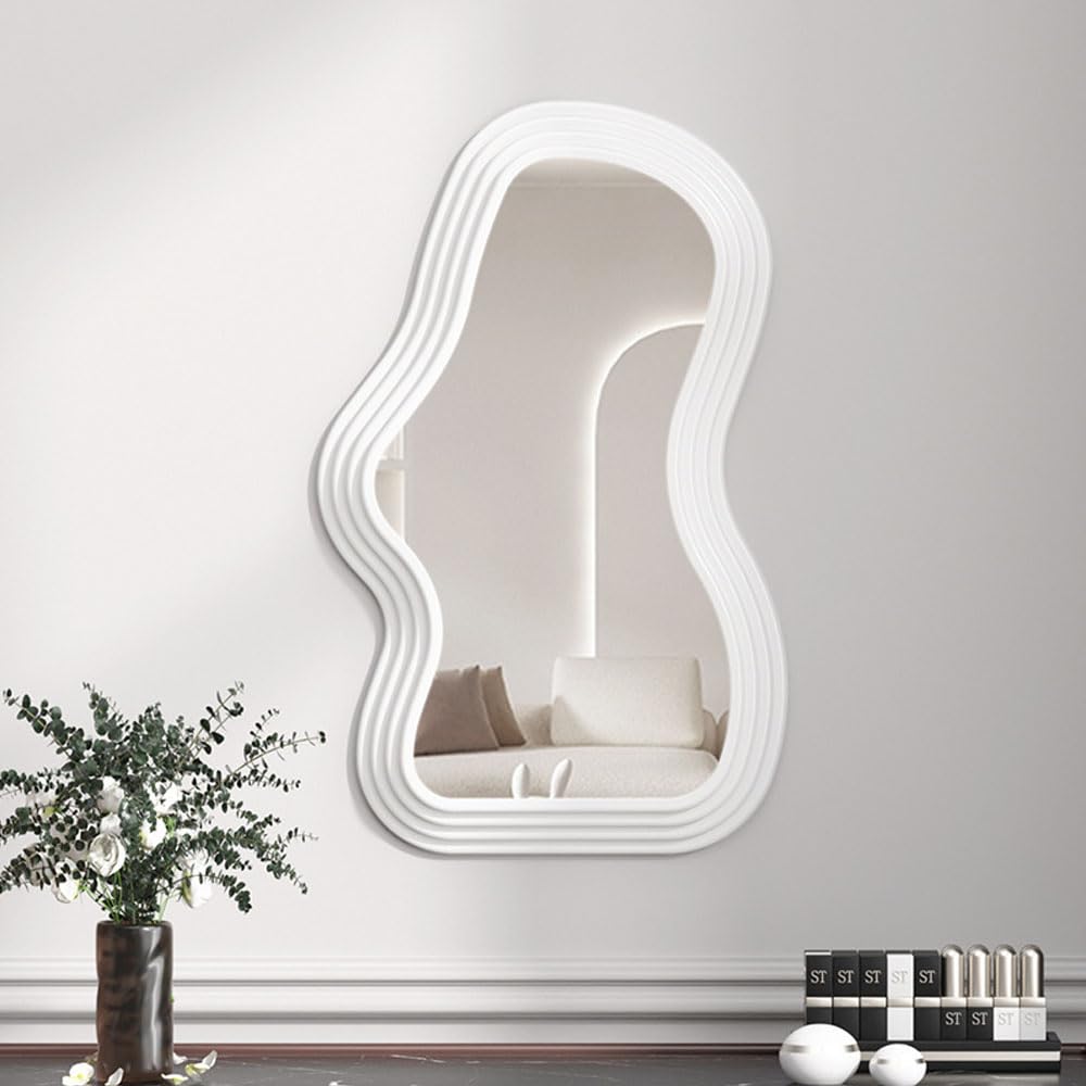 Hosoncovy Irregular Frame Wall Hanging Mirror - Decorative Vanity for Bathroom, Living Room, Bedroom (White)