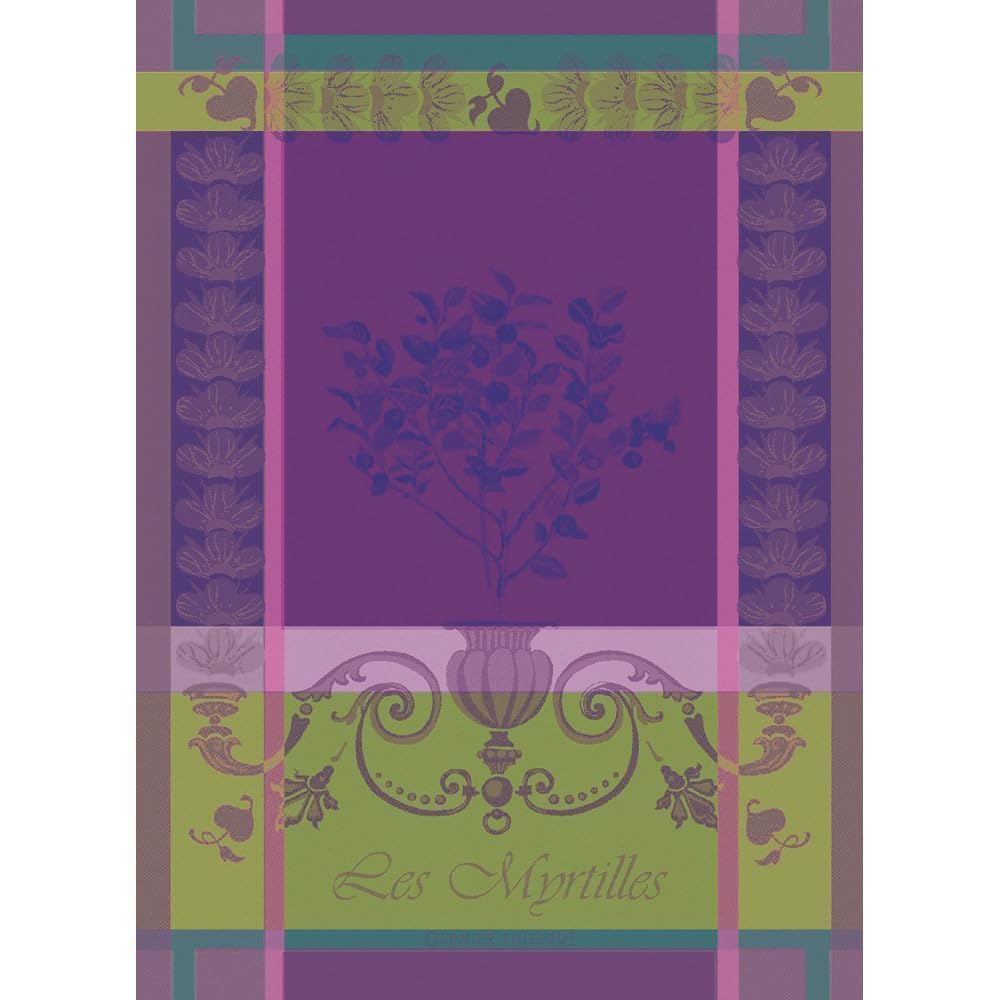 Garnier-Thiebaut, Myrtilles Violet, (Blueberries), Woven French Kitchen Towel, 100% two-ply twisted cotton Cotton, Made in France