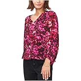 Vince Camuto Women’s Printed Peplum Blouse Rich Black Large