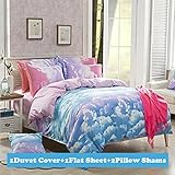 TTMALL CPM Twin Full Size Duvet Cover Bed Set, Cotton & Microfiber Rainbow Cloud, 4-Pieces