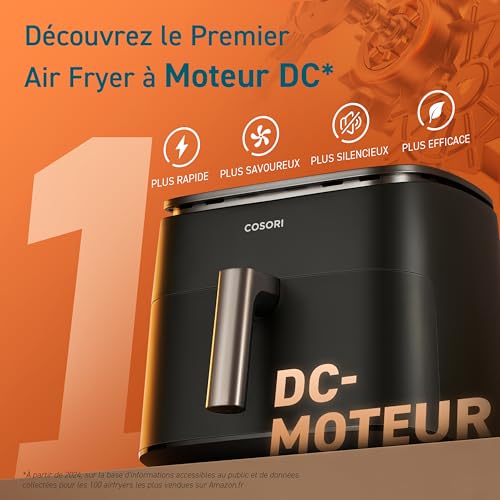 COSORI Air Fryer 6L TurboBlaze, 9-in-1 Oil-Free Fryer, 5-Speed DC Motor, Compact, 53dB Quiet, -64% Energy, Non-stick Dishwasher Basket, Up to 3-5 People, 30-230°C