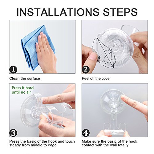Suction Hook LUXEAR Transparent Reusable Hook Super Heavy Duty Adhesive Bathroom Livingroom Kitchen Hook No Scratch Waterproof Oilproof Kitchen Wall Hanger (4 pcs Transparent) - Thumbnail 2