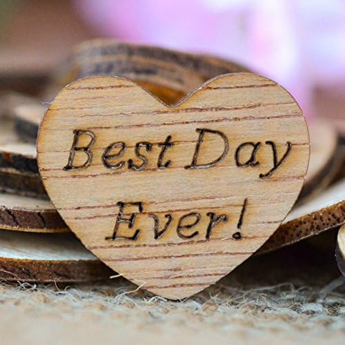 Best Day Ever! Wood Heart Confetti 1" - Rustic Wedding Decor