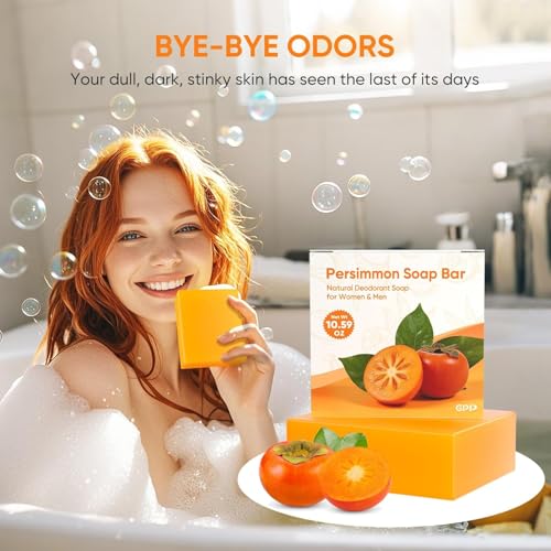 GPP Persimmon Soap Bar for Body Odor Control – 3 PCS Natural Body Wash Soap for for Old People Smell Eliminating Body Odor, Purifying Deodorizing Odor Eliminator for Women & Men, 3.53oz/pe
