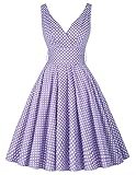 PAUL JONES Women's V-Neck Polka Dot Vintage Party Dress Light lilac(S)