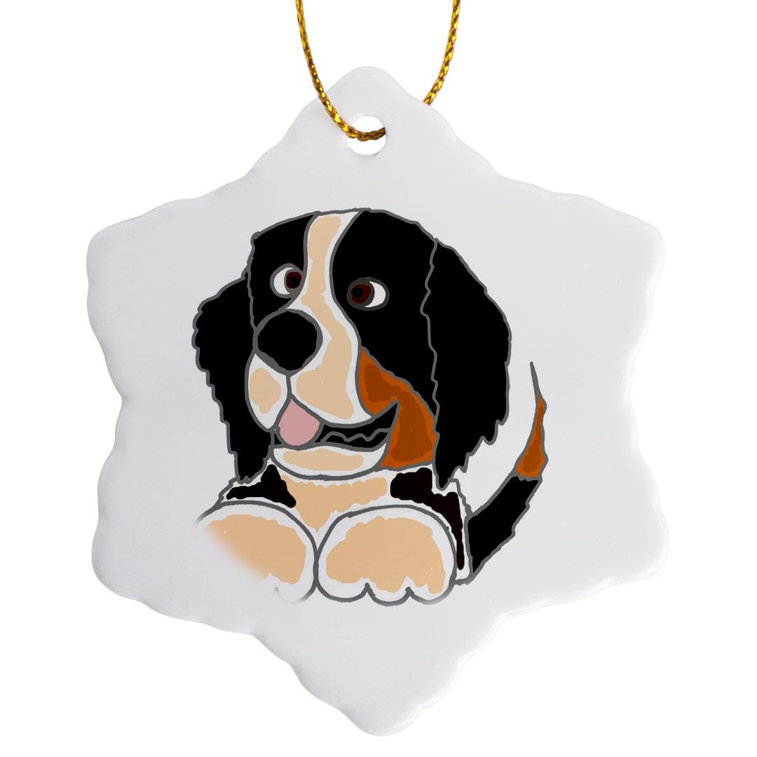 3dRose Cute Bernese Mountain Dog Art Snowflake Ornament, Porcelain, Multi-Colour, 3-Inch
