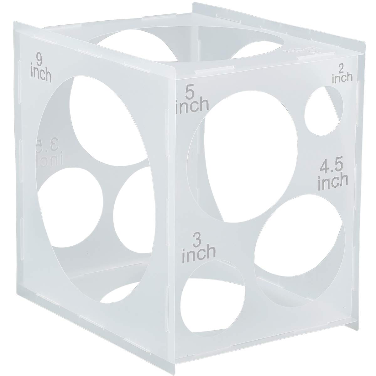 Photo 1 of Worown 11 Holes Collapsible Plastic Balloon Sizer Cube Box, 2-10 Inch Balloon Size Measuring Tools for Decorations like Balloons Arch & Column (White)