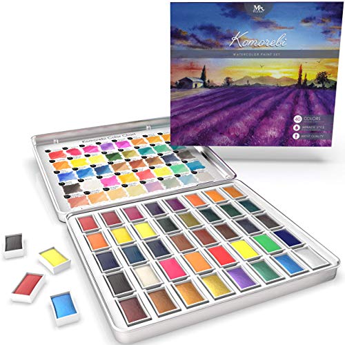 Komorebi Japanese Watercolor Paint Set - 40 Colors - Including Metallic and Neon - Artist Quality - Richly Pigmented- Perfect for Artists, Students or Hobbyists - MozArt Supplies