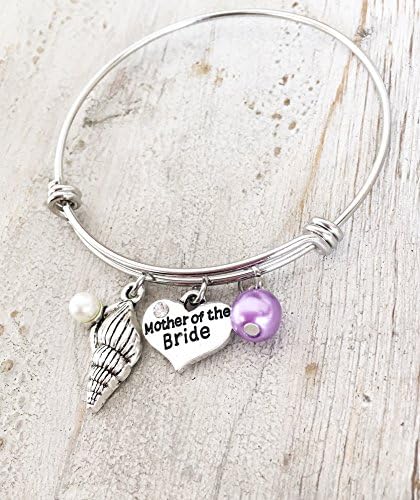Mother of the Bride and Mother of the Groom Wedding Charm Bracelet - Silver Beach Theme Wedding Jewelry Bangle Thank You Gift