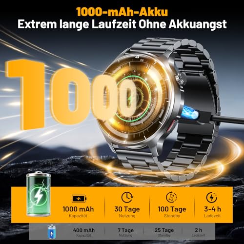 SLOKSFil Smartwatch Men's 1000 mAh Battery/1.52 Inch HD Touch Screen, with Bluetooth Calls/110+ Sports Modes/24H Heart Rate/IP68 Waterproof/Sleep Monitor, Pedometer, Fitness Watch, Android iOS (Black)