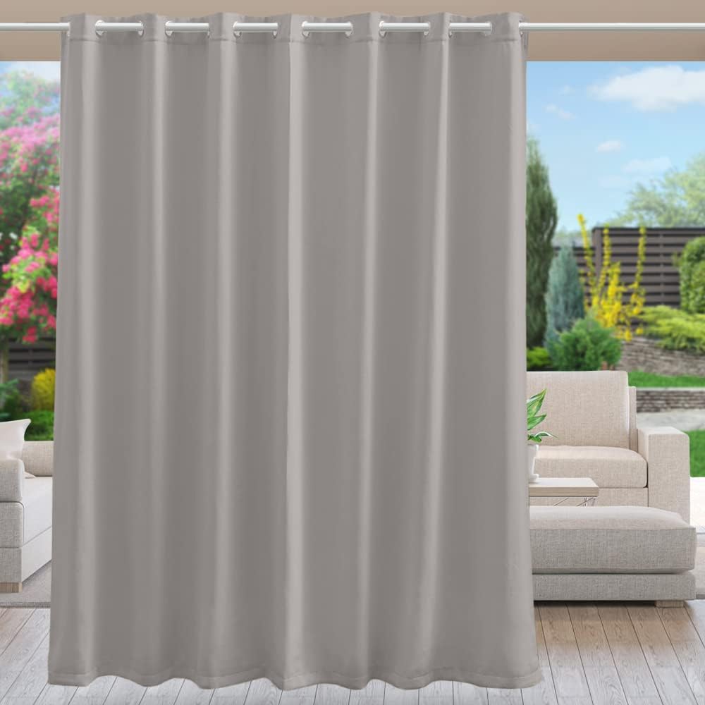 Outdoor Curtains - Anjee Waterproof Outdoor Curtains for Patio Grommet Extra Width Light Blocking Thermal Insulated Privacy Large Blackout Drapes for Front Porch Sliding Door Gazebos, 100 x 84 inches Grey 1 Panel
