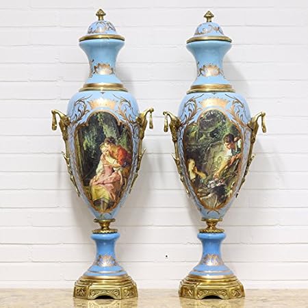 Casa Padrino Luxury Porcelain Vases Set Light Blue Gold 30 X H