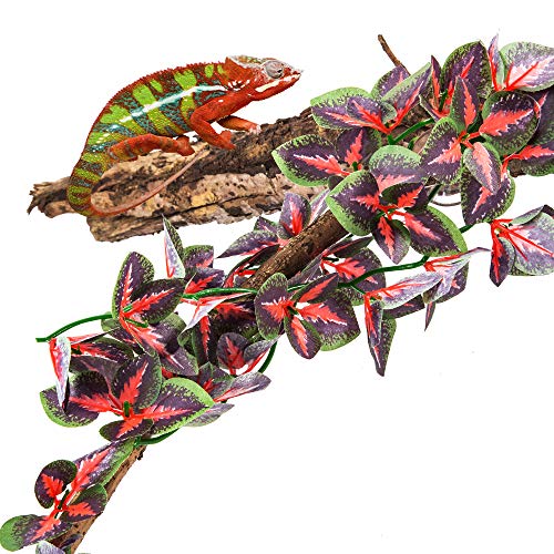 fivebull Reptiles Plants Plastic Leaves,Reptile Amphibian Habitat Leaf Décor Terrapin Lake Aquarium Tank with Platform - Thumbnail 2