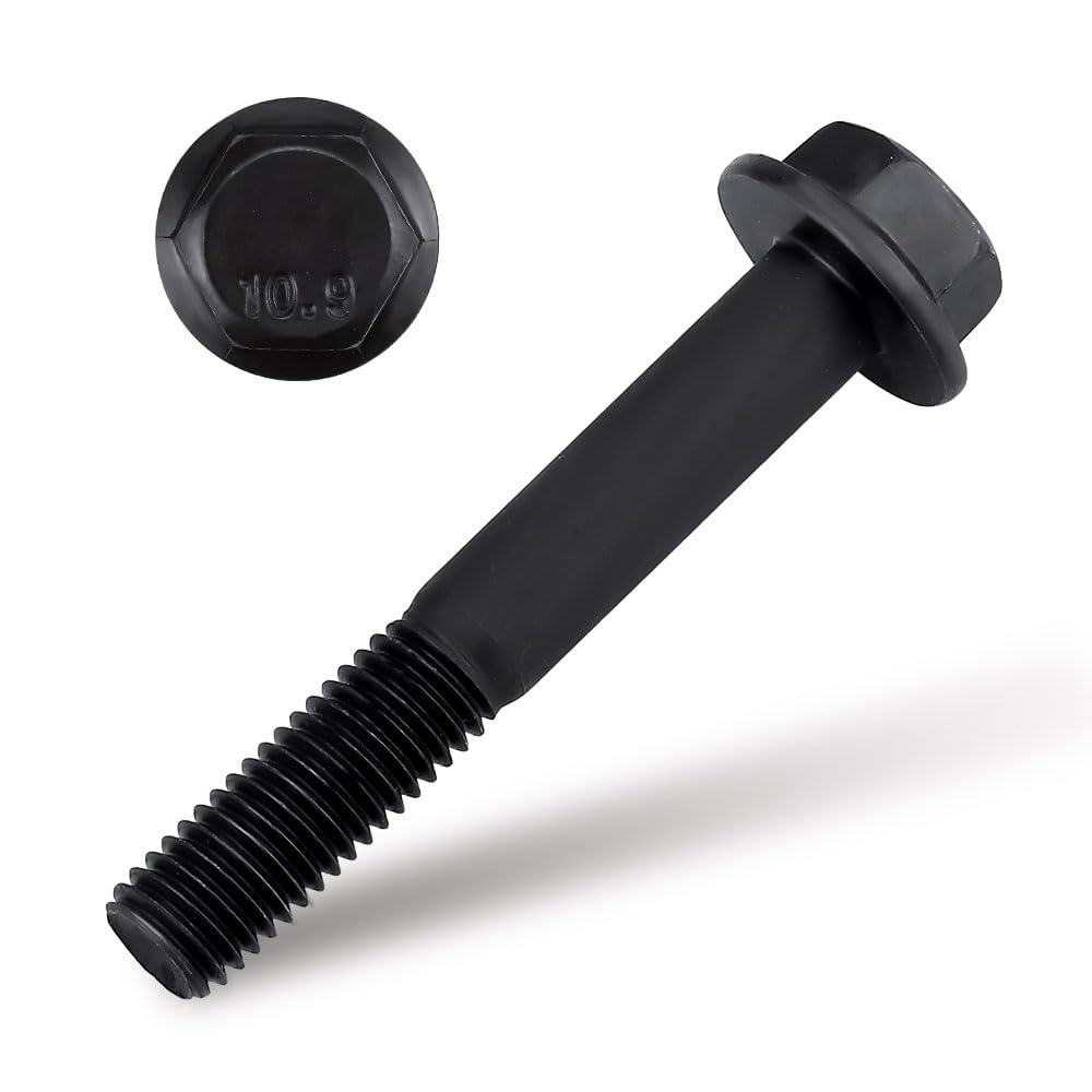 M10-1.5 x 50mm Flanged Hex Washer Head Bolts 10 PCS Grade 10.9 Alloy Steel, Black Oxide Finish, Full Thread, Coarse Thread UNC
