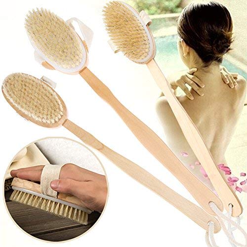 image for Kidirt Bathroom Wooden Long Handle Brush, Bath Brush Scrub Body Cleani