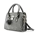 OCT 17 Lady Women Lock Faux Leather Tote Hobo Shoulder Bag Purse fur ball Satchel Fashion Luxury Handbag - Gray