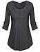 Messic Women's Casual 3/4 Sleeve Shirts Loose Fit V Neck Button Up Tunic Tops (39#Carbon Black, XX-Large)