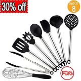 HENSUN Kitchen Utensils Set-Silicone Kitchen Serving Utensil Set-8 Cooking Utensils Set Stainless Steel - Silicone Spatula Set, Nonstick Non-Scratch And Heat Resistant Cookware Set With Holder