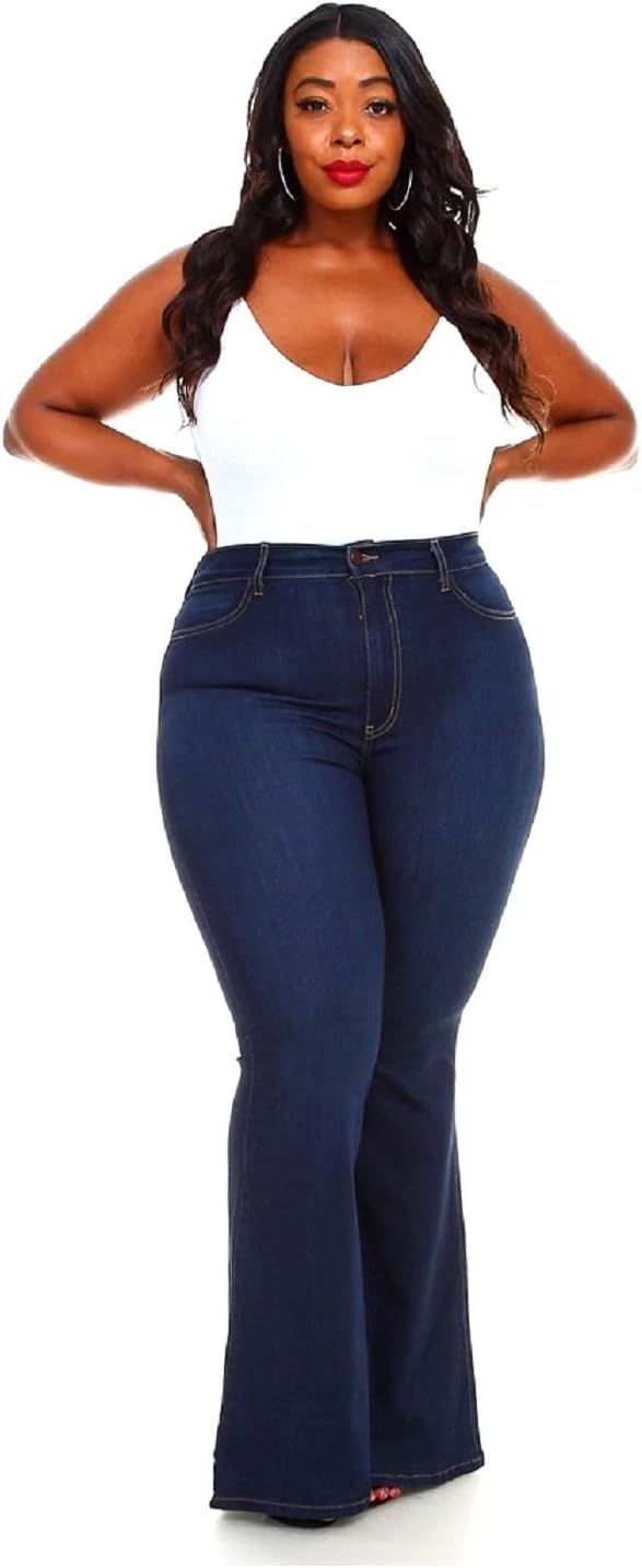 Jack David /Sweet Look High Waist Juniors Womens Plus 70s Flared Bell Bottom Bootcut Denim Jeans Pants