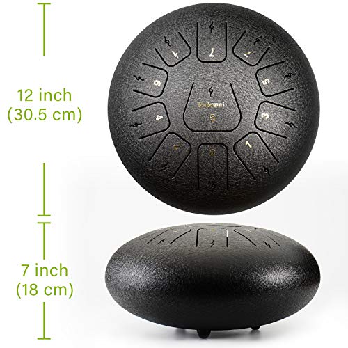 12 Inch 11 Note Steel Tongue Drum Percussion Instrument Hand Pan Drum with Drum Mallets Carry Bag