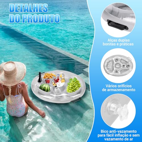 Genérico - Bandeja de Flutuante Inflável, Suporte Inflável Flutuante para Bebidas, 2 Alças, 70 × 50 cm