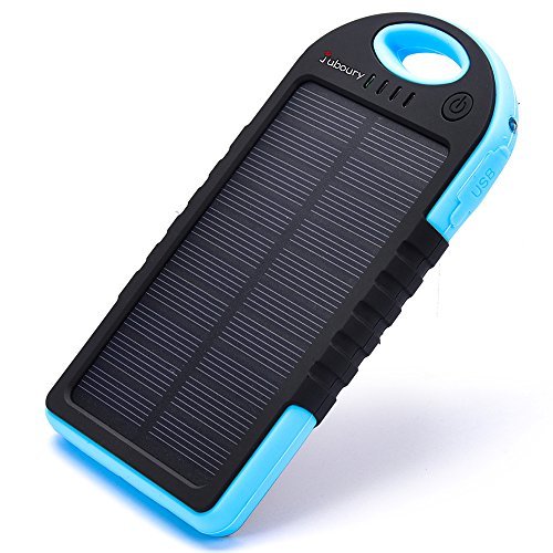 Solar Charger,Juboury 5000mAh Solar Power Bank Dual USB Port Portable Charger,3-proofing Design(Waterproof,Dust-Proof and Shock-Resistant)Solar Battery Charger for iPhone,iPad,Cell Phone,Camera(Blue)