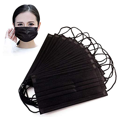 Hacloser Disposable Black Face Mask for Dust, Non-Woven Mouth Mask 3 Layer Smoke Protection Medical Surgical (20Pcs)