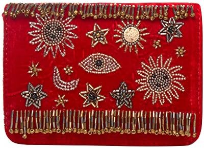 MONOKROME NEW YORK Peru Evil Eye Evening Hard case ethnic red cross body clutch with black & gold beads