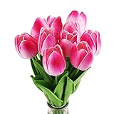 Decora 10Pcs/Bag High Quality PU Holland Mini Tulip Artificial Flower Real Touch for Wedding,Room,Home,Hotel,Party Decoration and Holiday Gift(Double Pink)
