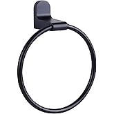 Canarm LYLA MBK Towel Ring - Chic Matte Black Aluminum, 6.75" W x 8" H, Designer Wall-Mounted Towel Holder for Modern Bathroo
