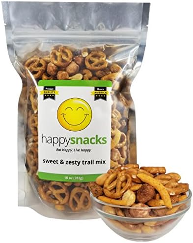 Happy Snacks Sweet &amp; Zesty Trail Mix - Butter Toffee Peanuts, Pretzels, Cajun Peanuts, Redskin Peanuts &amp; Sesame Sticks - Resealable Pouch (10 oz)