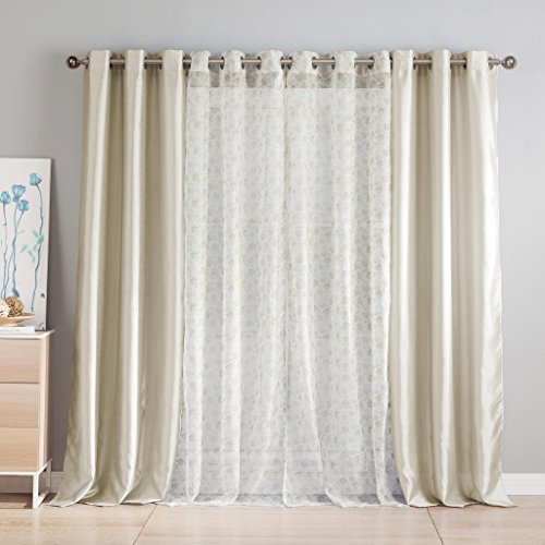 4 piece window treatment set | 2 solid faux silk panel …