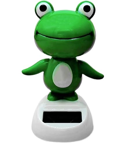 Solar Powered Bobble Head Frog - Green Animated Dashboard Ornament For Car Decor