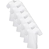 Fruit of The Loom Men's Premium Tag-Free Cotton Undershirts (Regular and Big & Tall), Tall Man - V-Neck - 6 Pack - White, 3X-Large