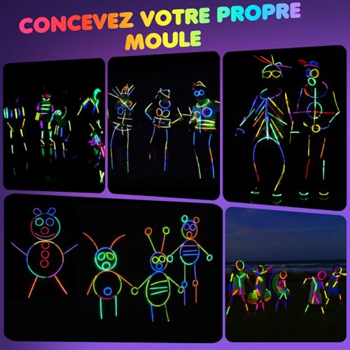 Ziitty 100 Luminous Fluorescent Bracelets, Christmas Decoration Accessory, 7 Beautiful Colours Glow Stick, Fluorescent Accessory, Wolves and Glasses Neon Gadgets for New Year Party Decoration