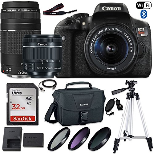 Canon-EOS-Rebel-T6i-DSLR-Camera-with-Canon-EF-S-18-55mm-f35-56-IS-STM-Lens-Canon-EF-75-300mm-f4-56-III-Lens-32GB-Memory-Canon-Bag-3-HD-Filters-Grip-Strap-USB-Cable-and-50-Inch-Tripod